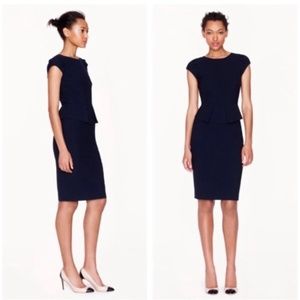 J. Crew Navy Peplum Stretch Wool Knee Length Cap Sleeve Dress NWT